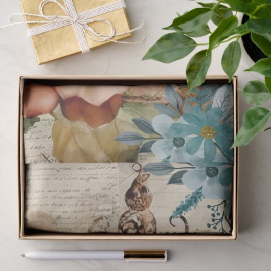 Peach and Teal Floral Bird Cage Decoupage  薄葉紙 (ギフト)