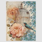 Peach and Teal Floral Bird Cage Decoupage  薄葉紙 (正面)