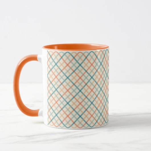 Peach and Teal Plaid Design マグカップ (左)