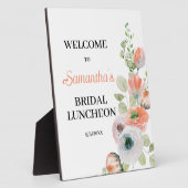 Peach and White Floral Bridal Luncheon Welcome  フォトプラーク (側面)