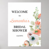 Peach and White Floral Bridal Shower Welcome  ポスター (正面)