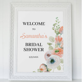 Peach and White Floral Bridal Shower Welcome  ポスター