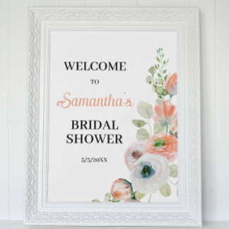 Peach and White Floral Bridal Shower Welcome  ポスター