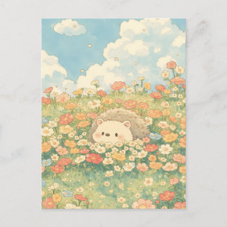 Peach Apricot Meadow Kawaii Hedgehog ポストカード