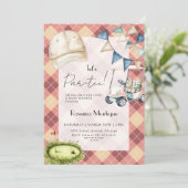 Peach Argyle Golf Scene Lets Par Tee Baby Shower 招待状 (スタンド正面)