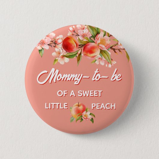 Peach Baby Shower Family Mom 缶バッジ (正面)
