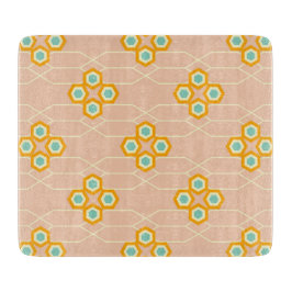 Peach background hexagonal floral pattern  カッティングボード