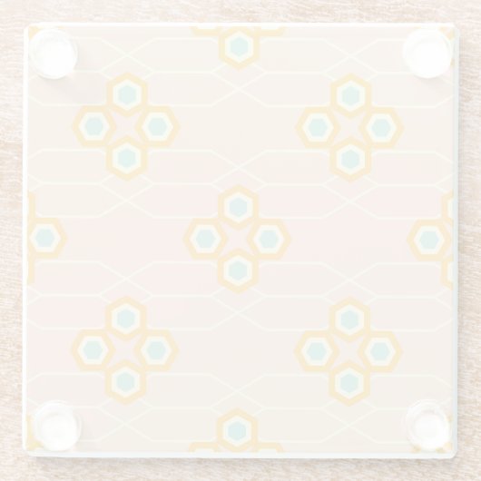 Peach background hexagonal floral pattern  ガラスコースター (裏面)