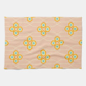 Peach background hexagonal floral pattern  キッチンタオル (横)