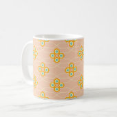 Peach background hexagonal floral pattern  コーヒーマグカップ (正面左)