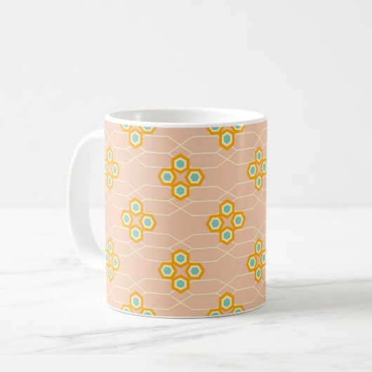 Peach background hexagonal floral pattern  コーヒーマグカップ (正面左)