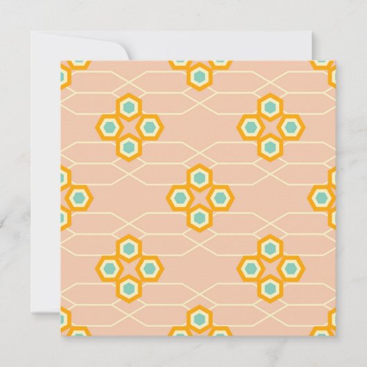 Peach background hexagonal floral pattern  サンキューカード (正面)