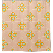Peach background hexagonal floral pattern  シャワーカーテン (正面)