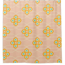 Peach background hexagonal floral pattern  シャワーカーテン