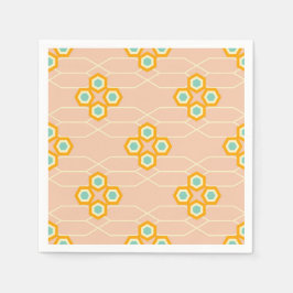 Peach background hexagonal floral pattern  スタンダードカクテルナプキン