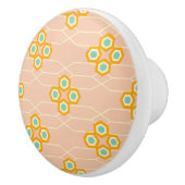 Peach background hexagonal floral pattern  セラミックノブ (右)