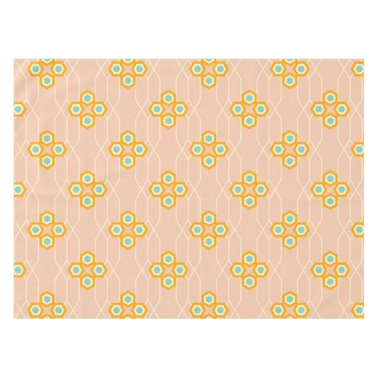 Peach background hexagonal floral pattern  テーブルクロス (正面(横))