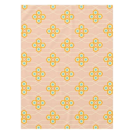 Peach background hexagonal floral pattern  テーブルクロス (正面)