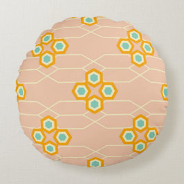 Peach background hexagonal floral pattern  ラウンドクッション