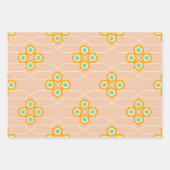Peach background hexagonal floral pattern  ラッピングペーパーシート (正面2)