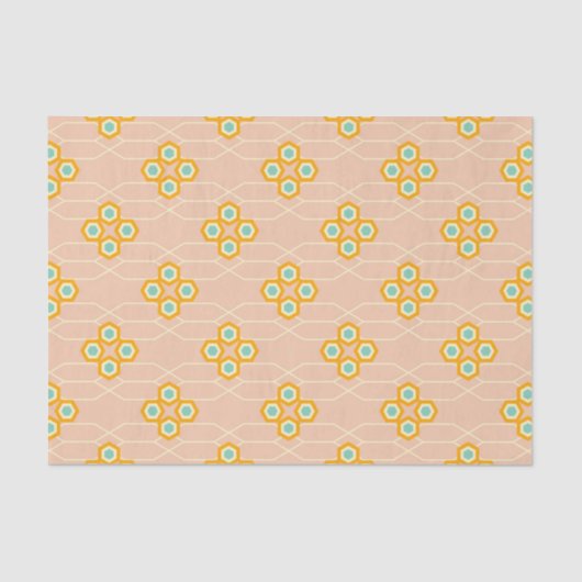 Peach background hexagonal floral pattern  薄葉紙 (正面)