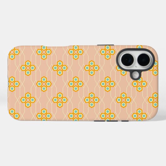 Peach background hexagonal floral pattern  Case-Mate iPhoneケース (裏面 (横))