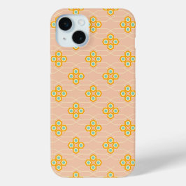 Peach background hexagonal floral pattern  iPhone 15 miniケース