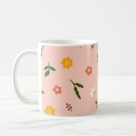 Peach background with multiple color flowers コーヒーマグカップ