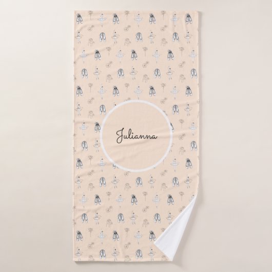 Peach Ballerina and Flowers バスタオル (バスタオル)