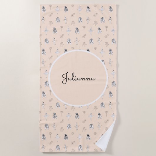 Peach Ballerina and Flowers ビーチタオル (正面)