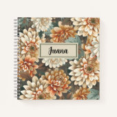 Peach Beige Chrysanthemum Floral Spiral Notebook ノートブック (正面)