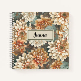 Peach Beige Chrysanthemum Floral Spiral Notebook ノートブック