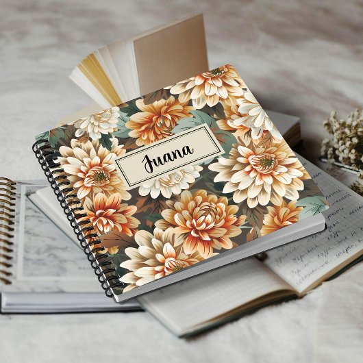 Peach Beige Chrysanthemum Floral Spiral Notebook ノートブック