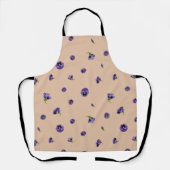 Peach Beige Japanese Purple Pansy Floral Pattern エプロン (正面)