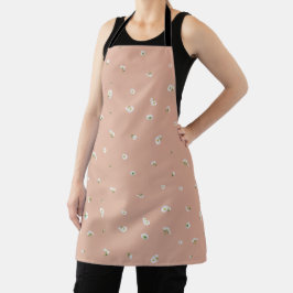 Peach Beige Japanese White Cosmos Floral Pattern エプロン