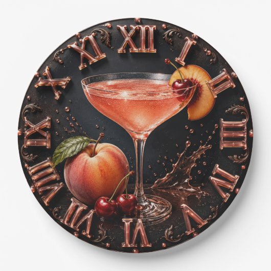 Peach Bellini Cocktail Bar Decor ペーパープレート (正面)