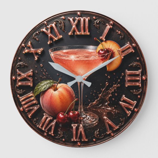 Peach Bellini Cocktail Bar Decor ラージ壁時計 (正面)