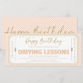 Peach Birthday Driving Lessons Gift Voucher Card 招待状 (正面/裏面)