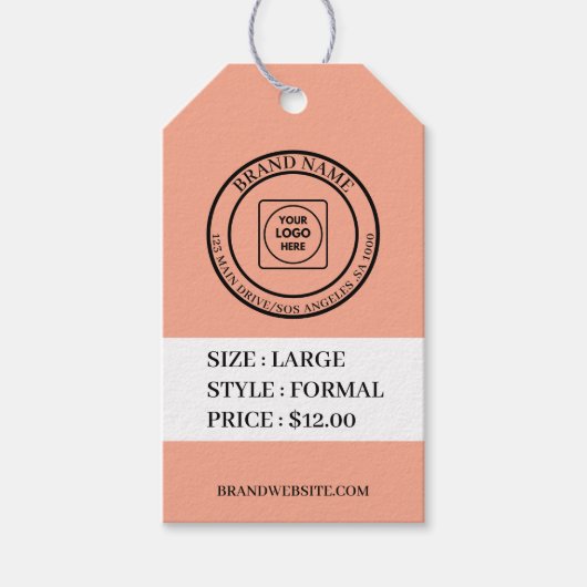 Peach Black Text Business Logo Address Label price ギフトタグ (正面)