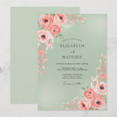 Peach Bloom Artistic Flourish Wedding 招待状 (正面/裏面)