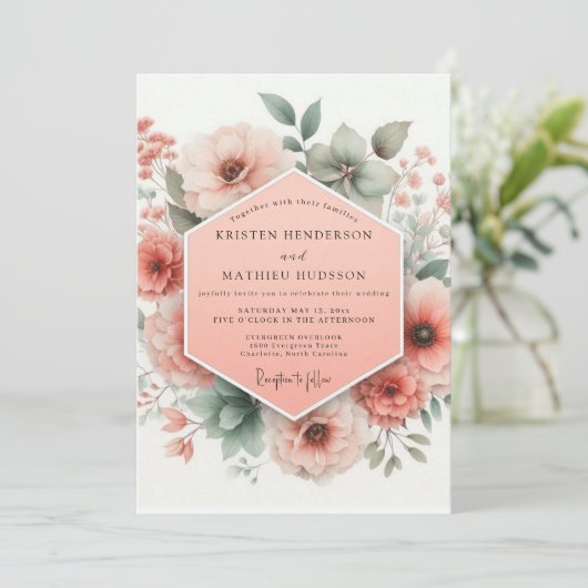 Peach Bloom Whimsy Wedding 招待状 (スタンド正面)