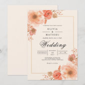 Peach Blossom Border Wedding 招待状 (正面/裏面)