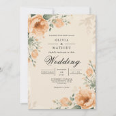 Peach Blossom Botanical Elegance Wedding 招待状 (正面)