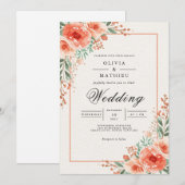 Peach Blossom Botanical Whimsy Wedding 招待状 (正面/裏面)