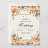 Peach Blossom Floral Frame Wedding 招待状 (正面)