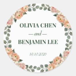 Peach Blossom & Golden Lattice Wedding ラウンドシール