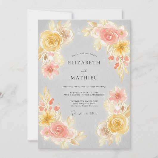 Peach Blossom Painterly Romance Wedding 招待状 (正面)