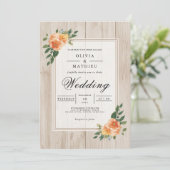 Peach Blossom Rustic Wood Wedding 招待状 (スタンド正面)