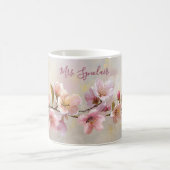 Peach Blossom Spring Floral Teacher Name Script コーヒーマグカップ (中央)