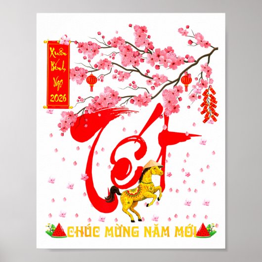 Peach Blossom Vietnamese Lunar New Year Horse 2026 ポスター (正面)